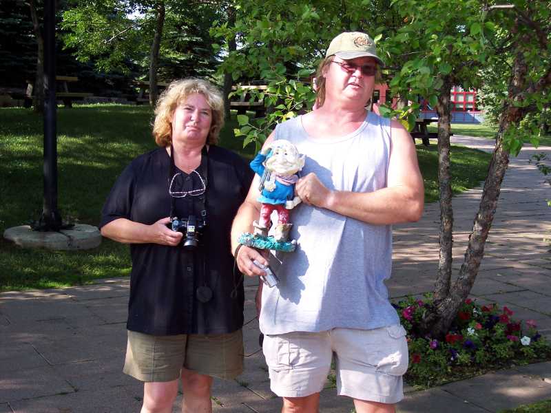 People from Alberta travelling with a garden gnome